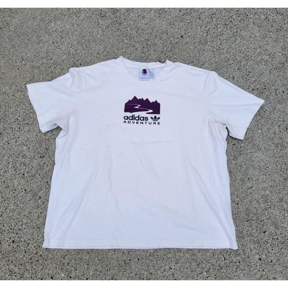 Y2k Adidas Adventure Mountain Silhouette T Shirt White XXL 2XL Hiking Gorp Tech - Picture 1 of 4